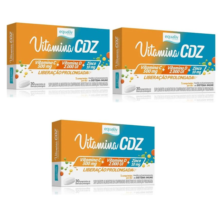 Kit 3 Suplemento Alimentar Cdz C + D + Zinco 30 Cpr- Equaliv