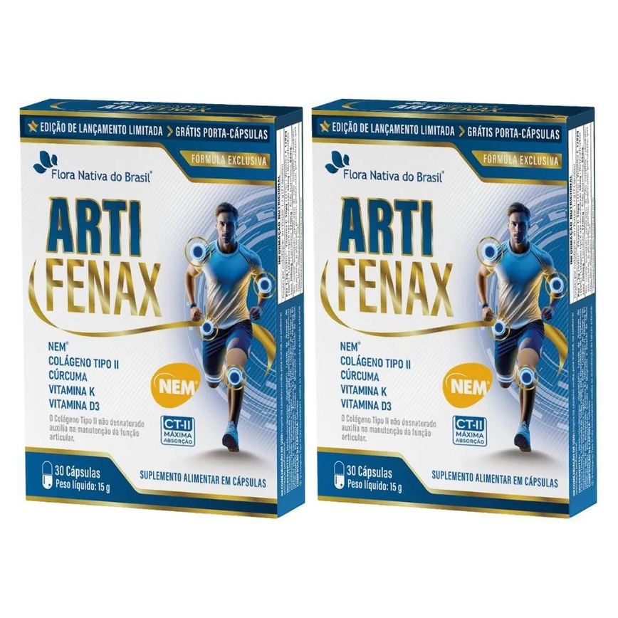 Kit 2x Artifenax (nem, Colágeno Tipo 2, Curcumina, Vitminas D3 e K2) 30 cápsulas - Flora Nativa