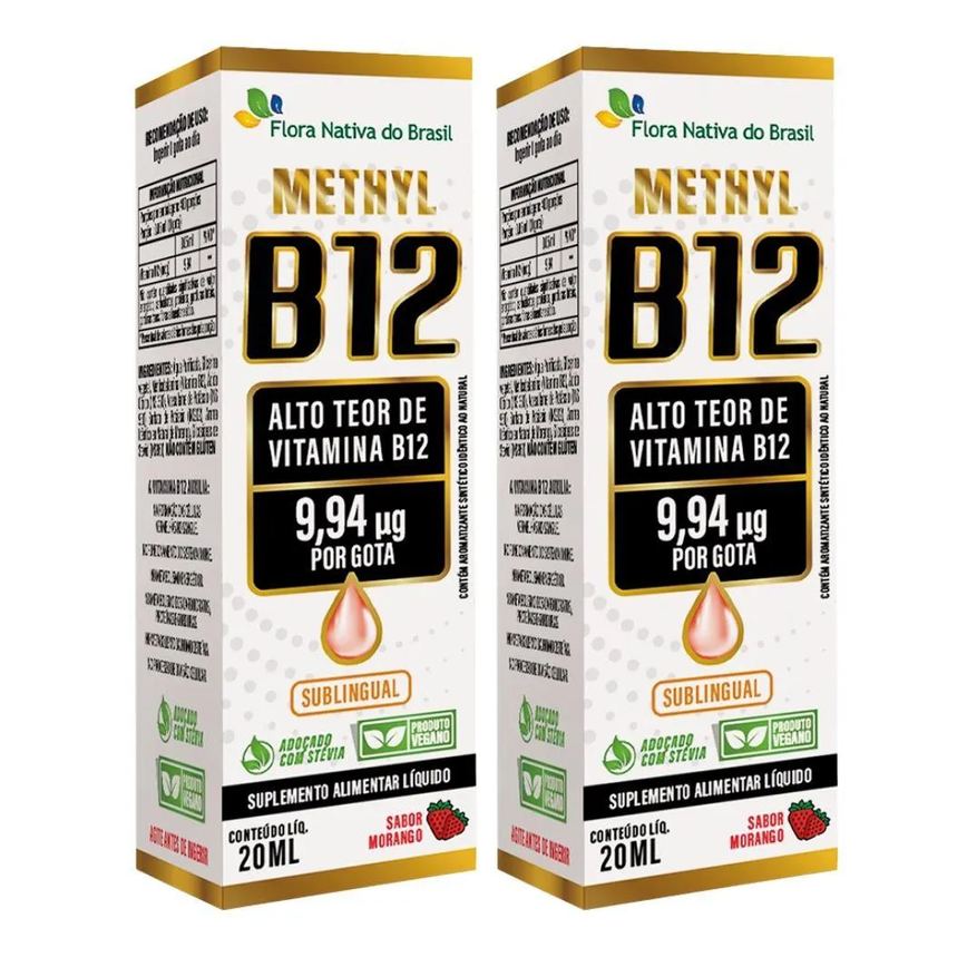 Kit 2x Vitamina B12 Sublingual (metilcobalamina) 9,94 Mcg Por Gota 20ml - Flora Nativa Morango