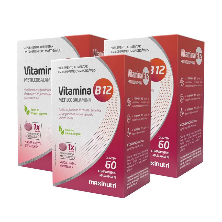 Kit 3 Vitamina B12 Mastigável Zero Açucar 60 Cp Maxinutri