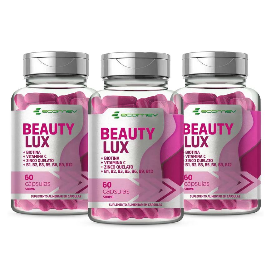 3x Beauty Lux Complexo B Biotina Vit C Zinco 500 Mg 60 Cápsulas Ecomev