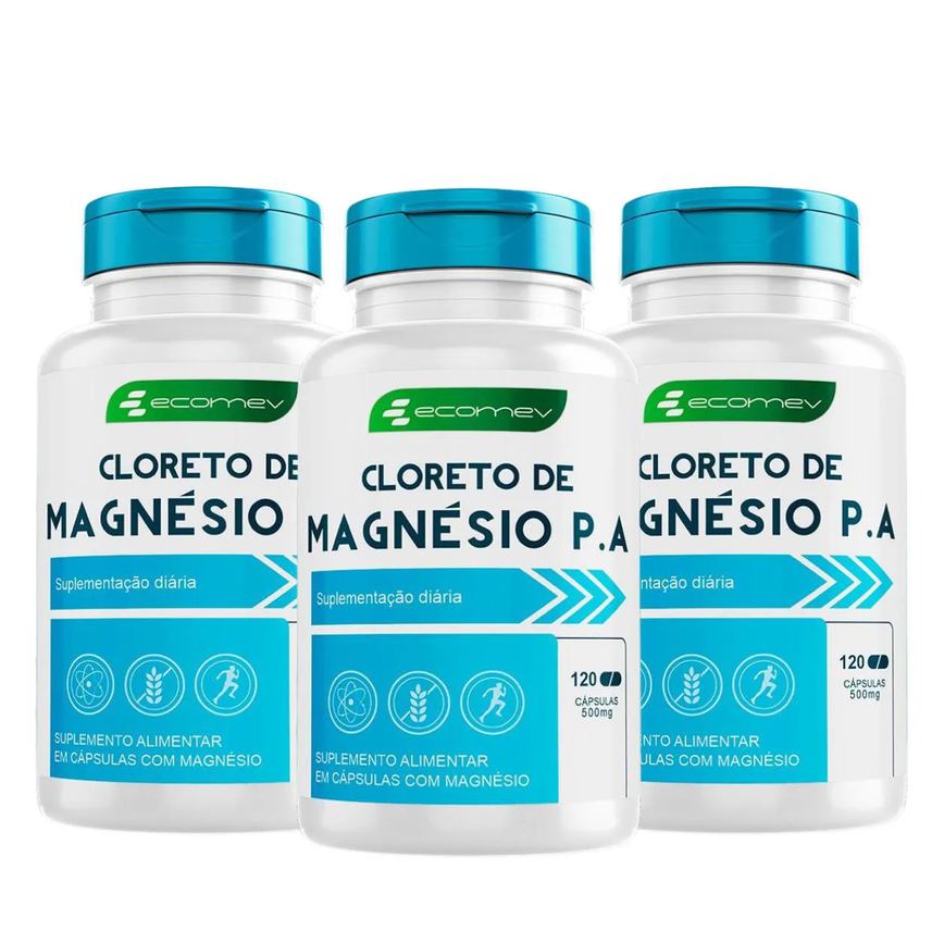3x Cloreto de Magnesio PA 500Mg 120 Cápsulas Ecomev