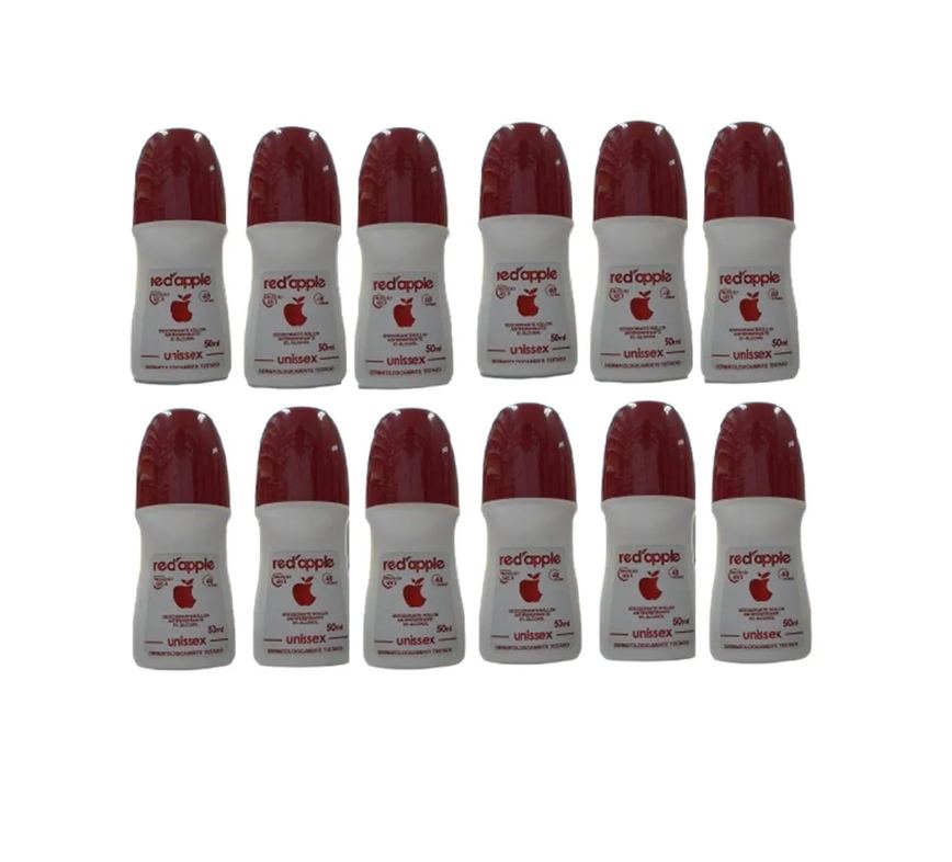 Kit 12 Desodorante Red Apple Roll On Unissex 50ml