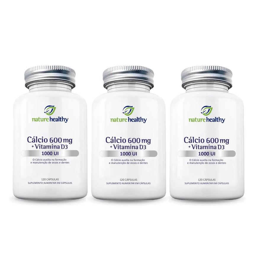 KIT c/ 3 - CÁLCIO 600MG + VIT D3 1000UI NATURE HEALTHY