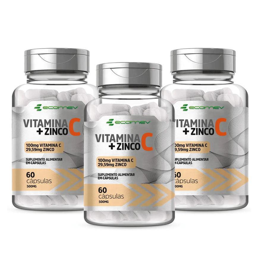 3x Vitamina C com Zinco Quelato 60 Capsulas Ecomev