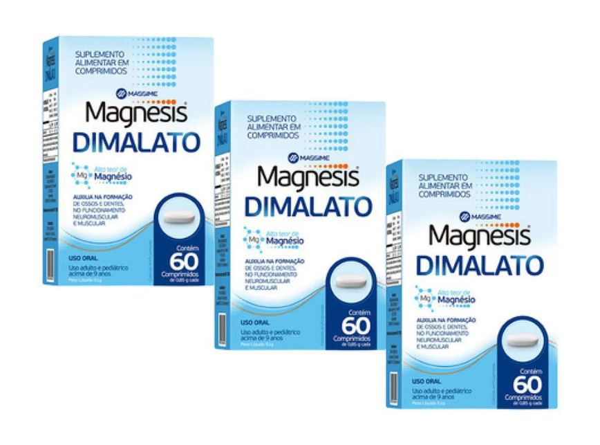 3x Magnesis - Alto Teor Magnésio Dimalato 100% Puro - 60 comprimidos