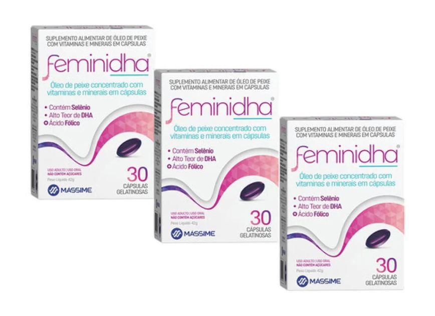 Kit 3x Feminidha 30 Capsulas Suplemento Vitamínico P/ Gestantes