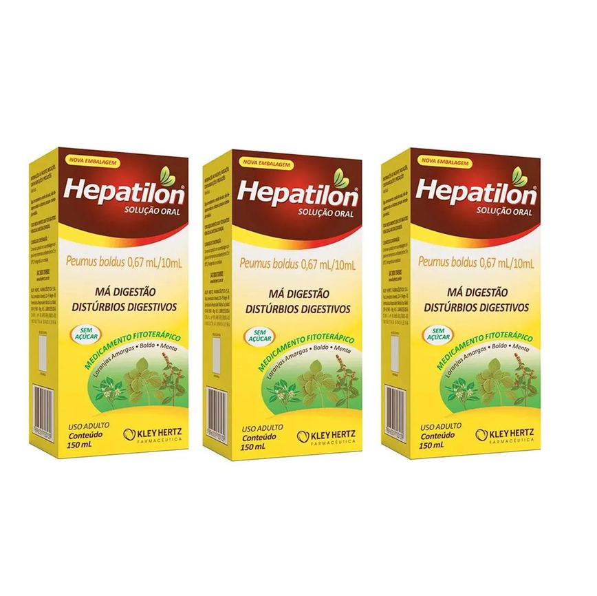 Kit 3 Hepatilon Boldo Contra Má Digestão Azia Mal - Estar 150m