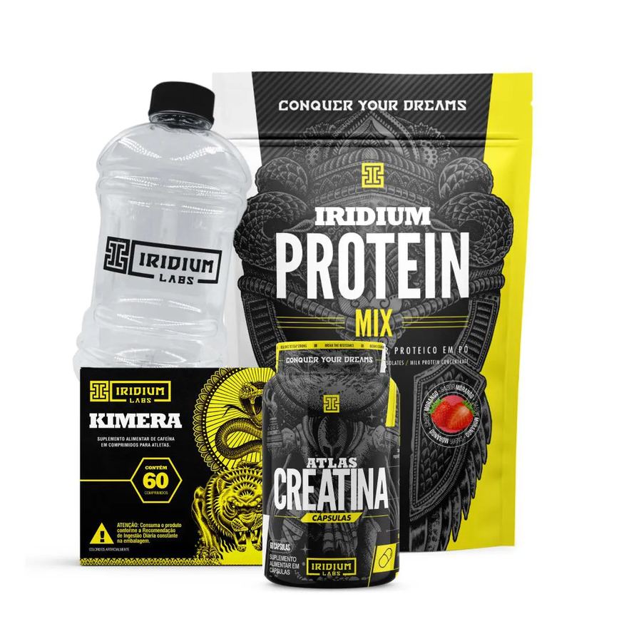 Whey Protein Mix + Kimera Thermo + Atlas Creatina 60 Cápsulas + Acessório. Morango