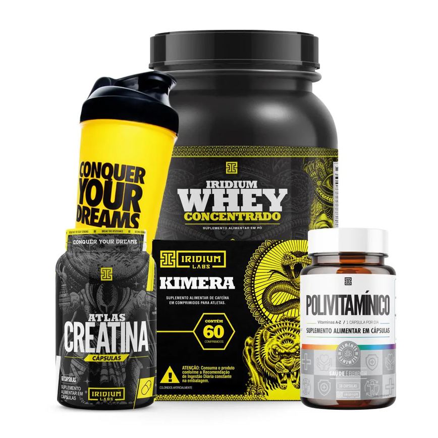 Whey Protein Concentrado + Creatina Cápsulas 60g + Kimera Thermo + Polivitamínico 30 Cápsulas + Acessório Chocolate