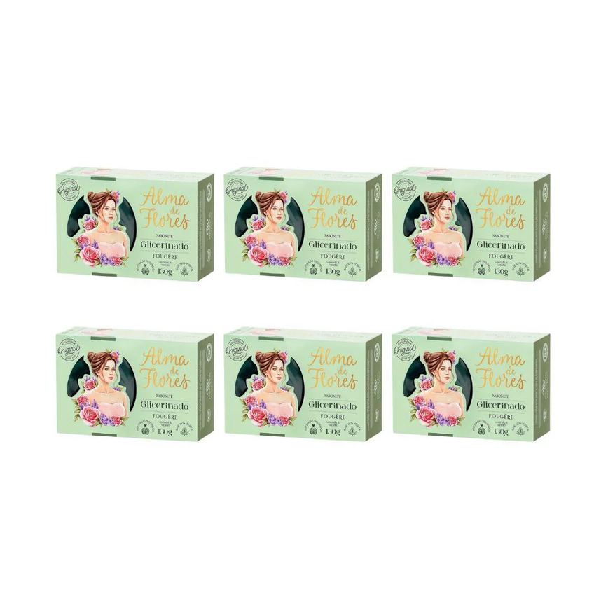 Sabonete Alma de Flores 130G Glicerinado Fougere - Kit 6 unidades