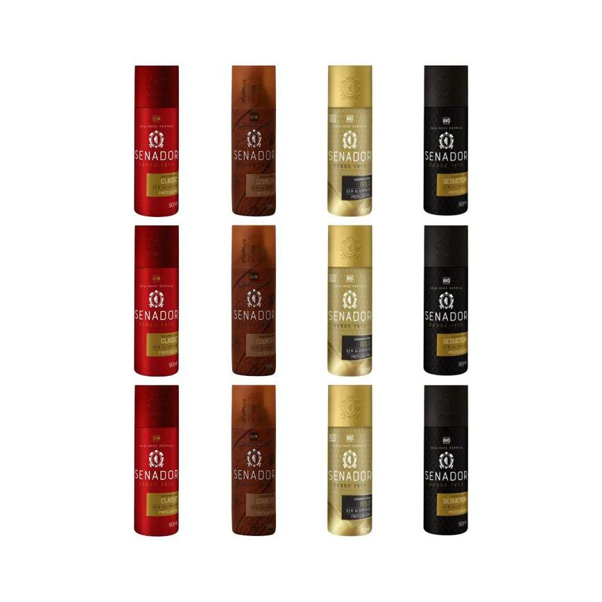 Kit 12 Desodorante Senador Classic+country+gold+seduction