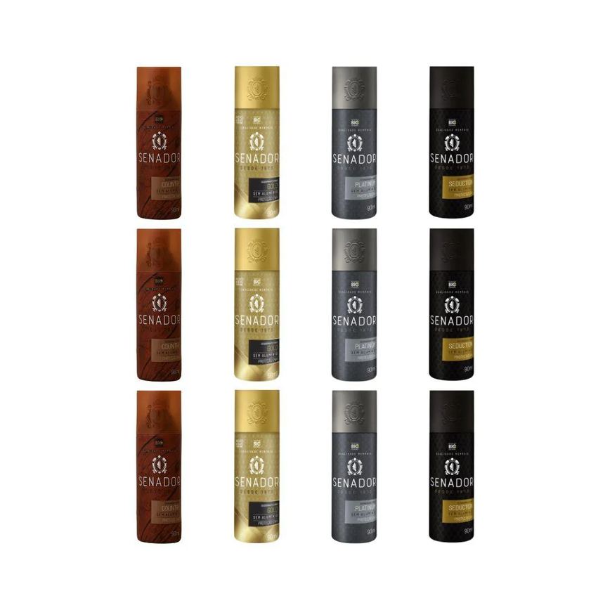 Kit 12 Desodorante Senador Country+gold+platinum+seduction