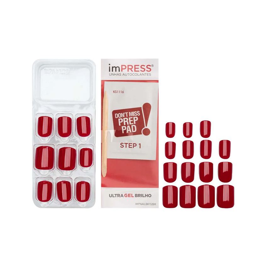 Unhas Autocolantes Kiss NY Impress Color Quadrado Curto Tweetheart 30 Unidades