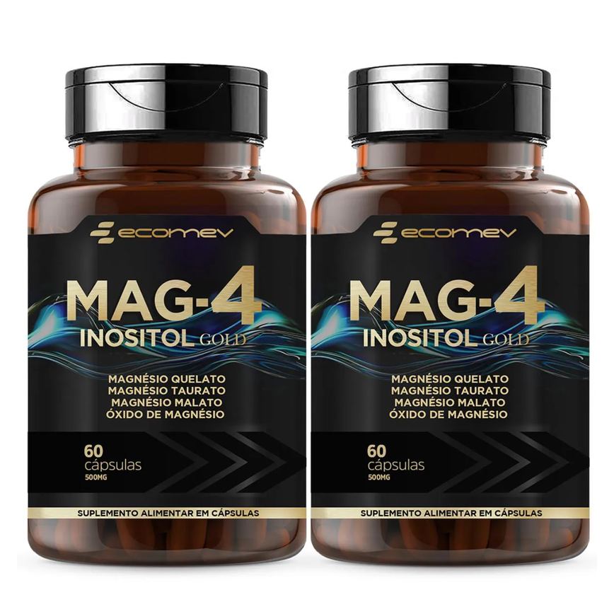 2x Mag4 Magnésio Dimalato Quelato Taurato Oxido + Inositol 500mg 60 Capsulas - Ecomev