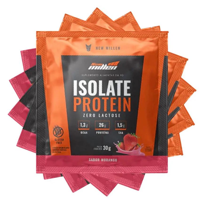 Kit 5 Un Sache Isolate Protein - Origem Bovina New Millen 30g - Morango - Sem Gluein