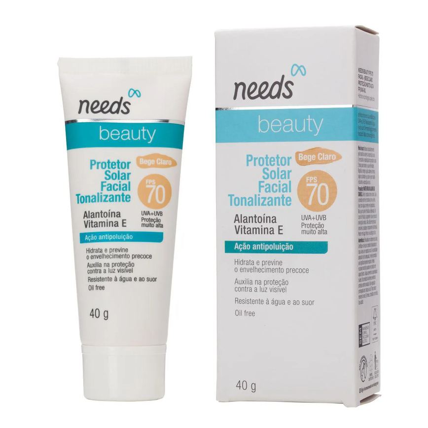 Protetor Solar Facial Needs Beauty FPS 70 Bege Claro 40g