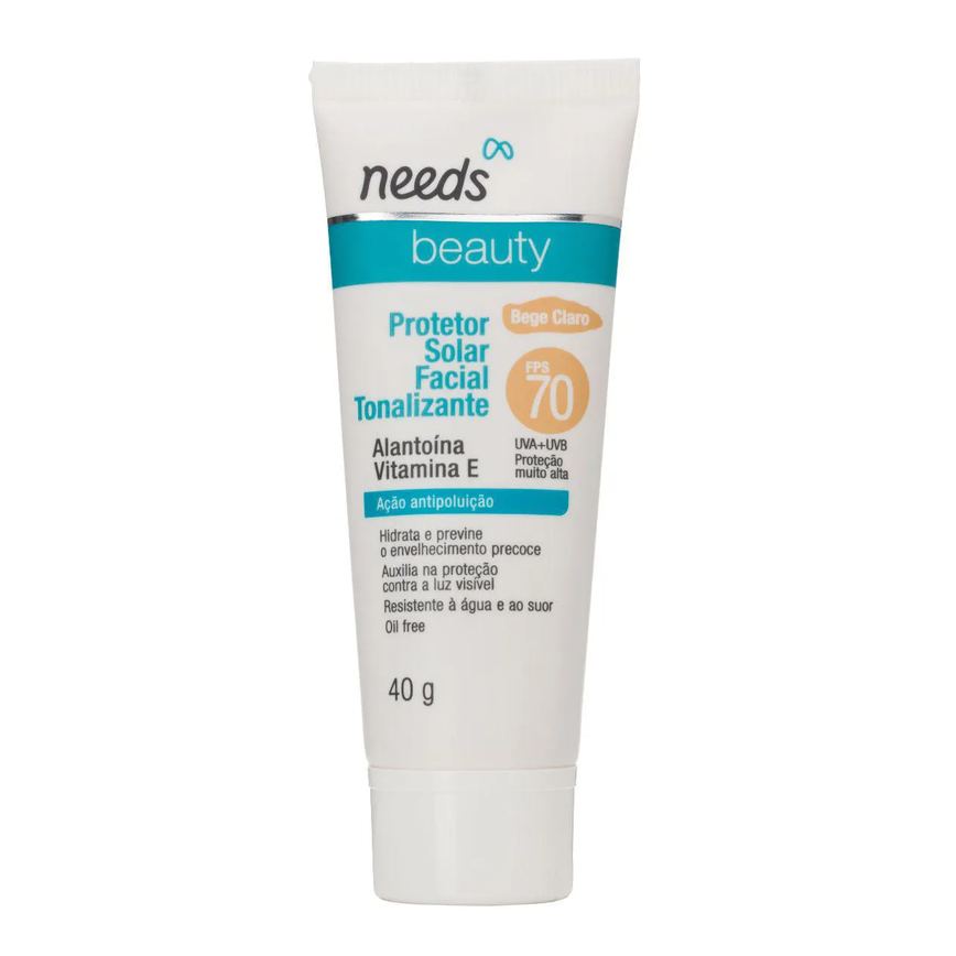 Protetor Solar Facial Needs Beauty FPS 70 Bege Claro 40g