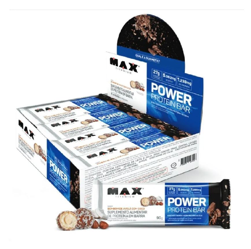Power Protein Bar Caixa com 8 unidades (720G) - Sabor: Bombom de Avelã C/ Coco