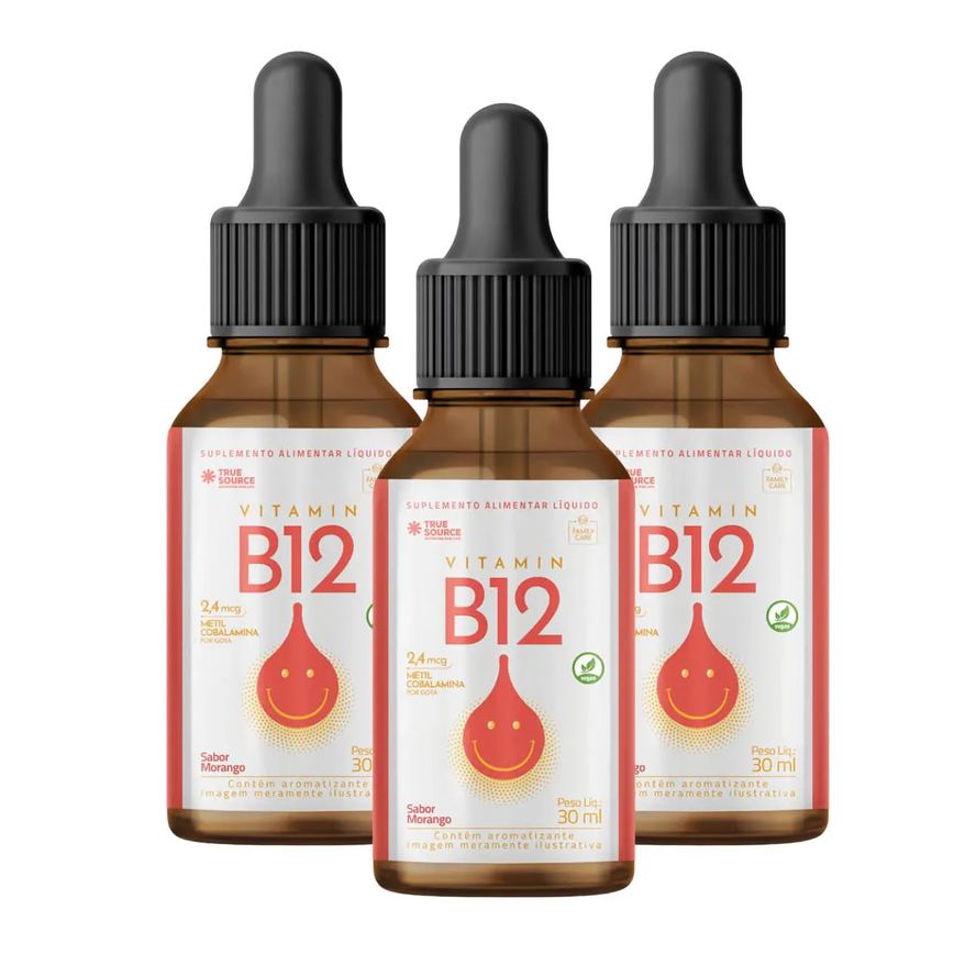 3x Vitamina B12 Metilcobalamina 2,4mcg Kids True Source Morango 30ml