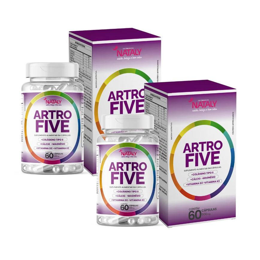 Kit Com 2 - Artrofive Colágeno Tipo 2 + Magnésio e Vitaminas 60 Cápsulas de 500mg Nataly
