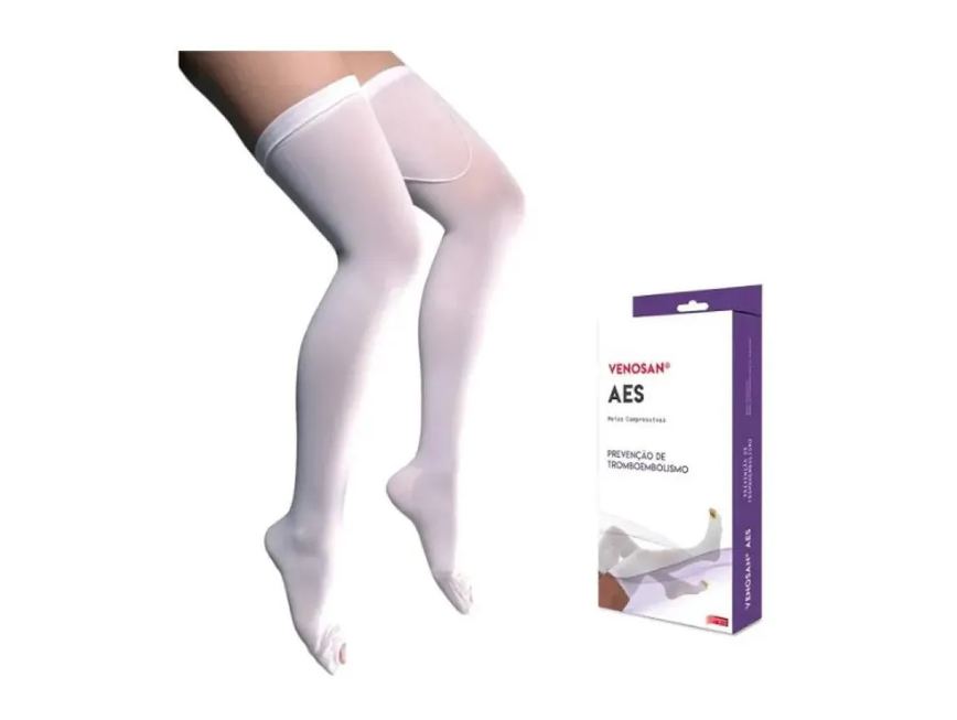 Meia de Compressão Pós Cirúrgica Antitrombo Antiembolia Aes 18mmhg Meia-coxa Agh Branca - Venosan Xg