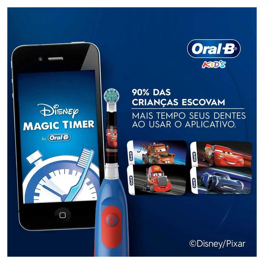 Escova de Dente Elétrica Oral-B Infantil Macia 3+ Anos Disney Pixar Carros com 1 unidade + 2 pilhas AA