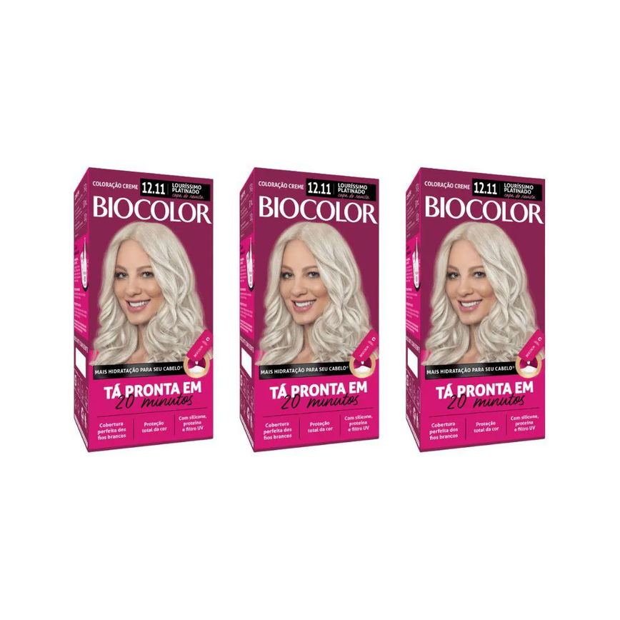 Coloraçao Biocolor Creme 12.11 Lourissimo Platinado - Kit C / 3un