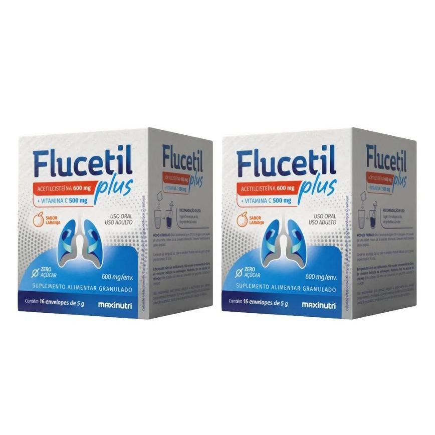 KIT 2X FLUCETIL PLUS (ACETILCISTEíNA + VITAMINA C) 16 SACHêS - MAXINUTRI