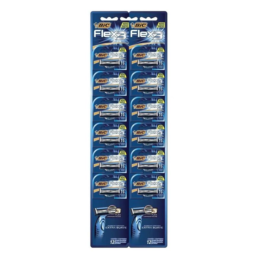 Aparelho Bic Flex 3 Extra Suave - Embalagem com 12 unidades