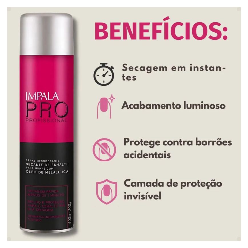 Spray Secante de Esmalte para Unhas com Óleo de Melaleuca Impala Pro 400ml