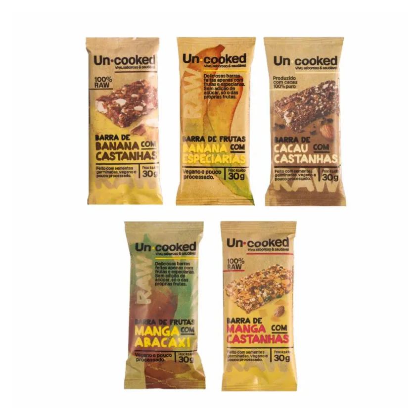 KIT 5 BARRAS UNCOOKED: CASTANHA, MANGA, CACAU, BANANA, ABACAXI