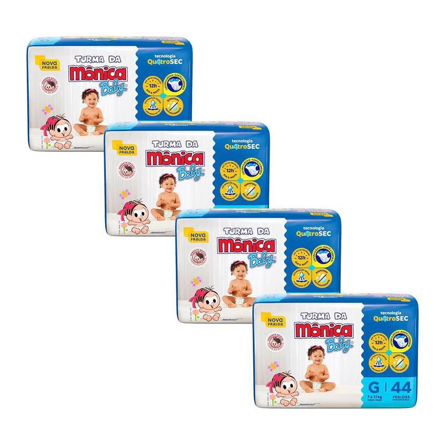 Kit 4 Fraldas Turma da Mônica Baby Mega G com 44un Cada