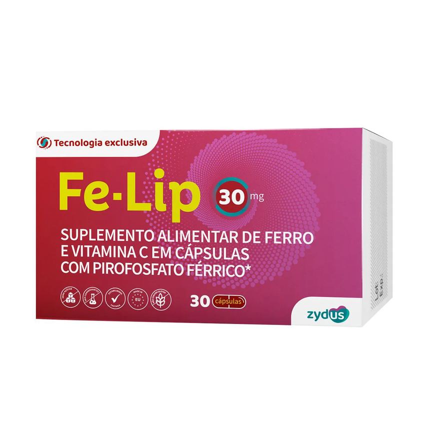 Suplemento Alimentar Fe-Lip 30mg Ferro e Vit C 30 Cápsulas