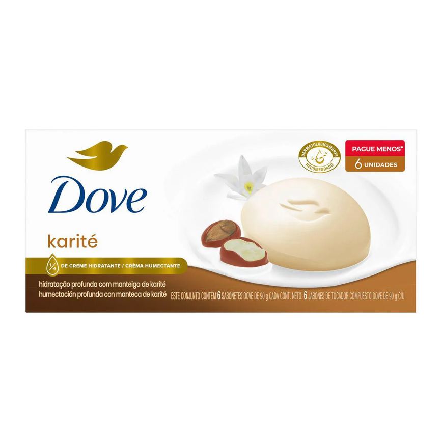 Kit Sabonete em Barra Dove Karité e Baunilha 90g 6 unidades