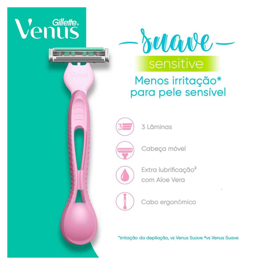 Aparelho de Depilar Gillette Venus Suave Sensitive 4 unidades