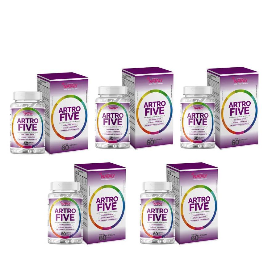 Kit com 5 - Artrofive Colágeno Tipo 2 + Magnésio e Vitaminas 60 Capsulas de 500mg Nataly