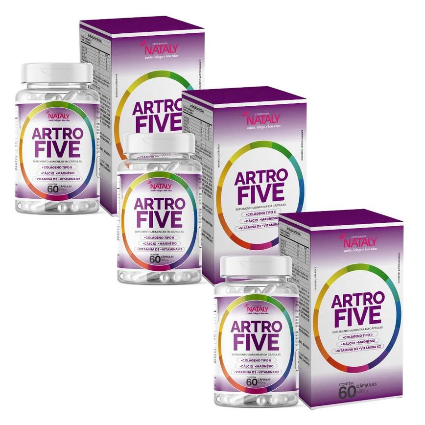 Kit com 3 - Artrofive Colágeno Tipo Ii 60 Capsulas de 500mg Nataly