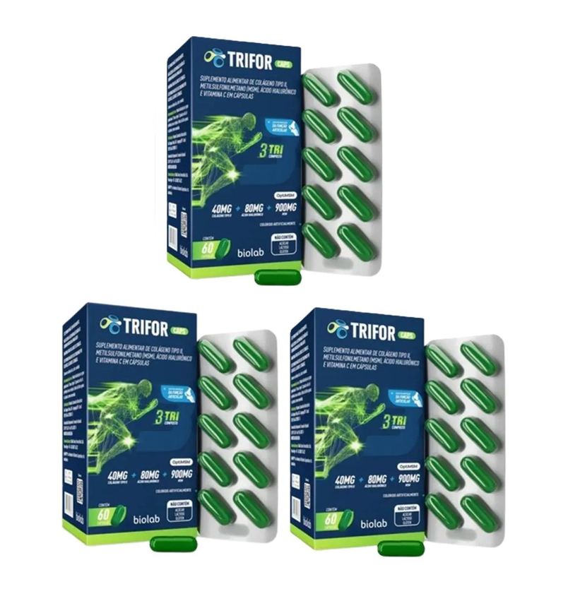 Kit 3 Suplemento Trifor Colágeno Tipo 2 60 cápsulas - Biolab