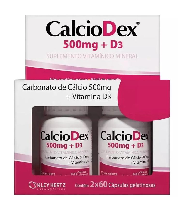 Kit Calciodex 500mg + D3 com 120 cápsulas - Kley Hertz