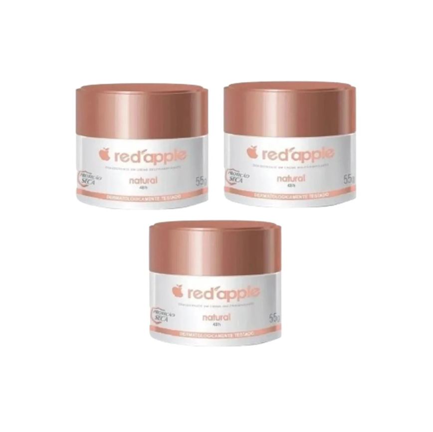 3 Desodorantes Creme Antitranspirante Red Apple Natural 55G