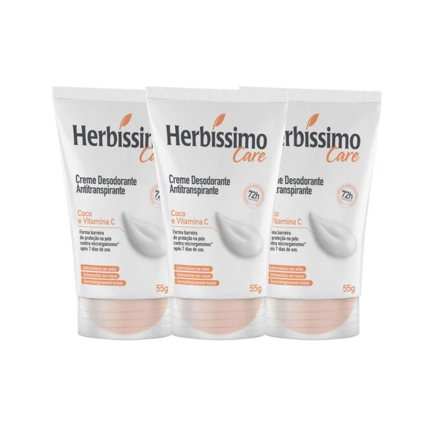 Kit Desodorante Cremoso Herbíssimo Care Coco e Vitamina C 55g (3 Unidades)