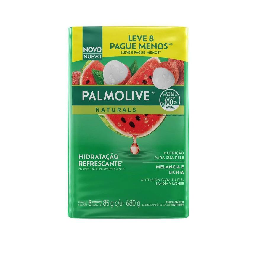Sabonete em Barra Palmolive Naturals Hidratação Refrescante Melancia & Lichia 8x85g
