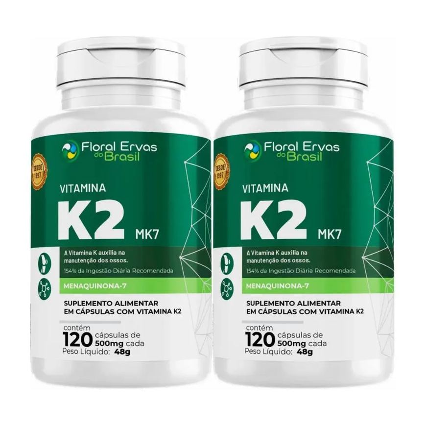 KIT COM 2 VITAMINA K2 MK7 500MG 120 CáPSULAS - FLORAL ERVAS