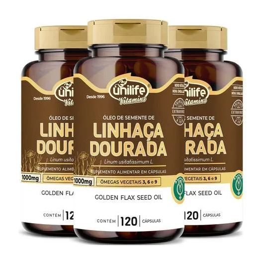 Óleo de Linhaça Dourada 3 X 120 cápsulas Unilife