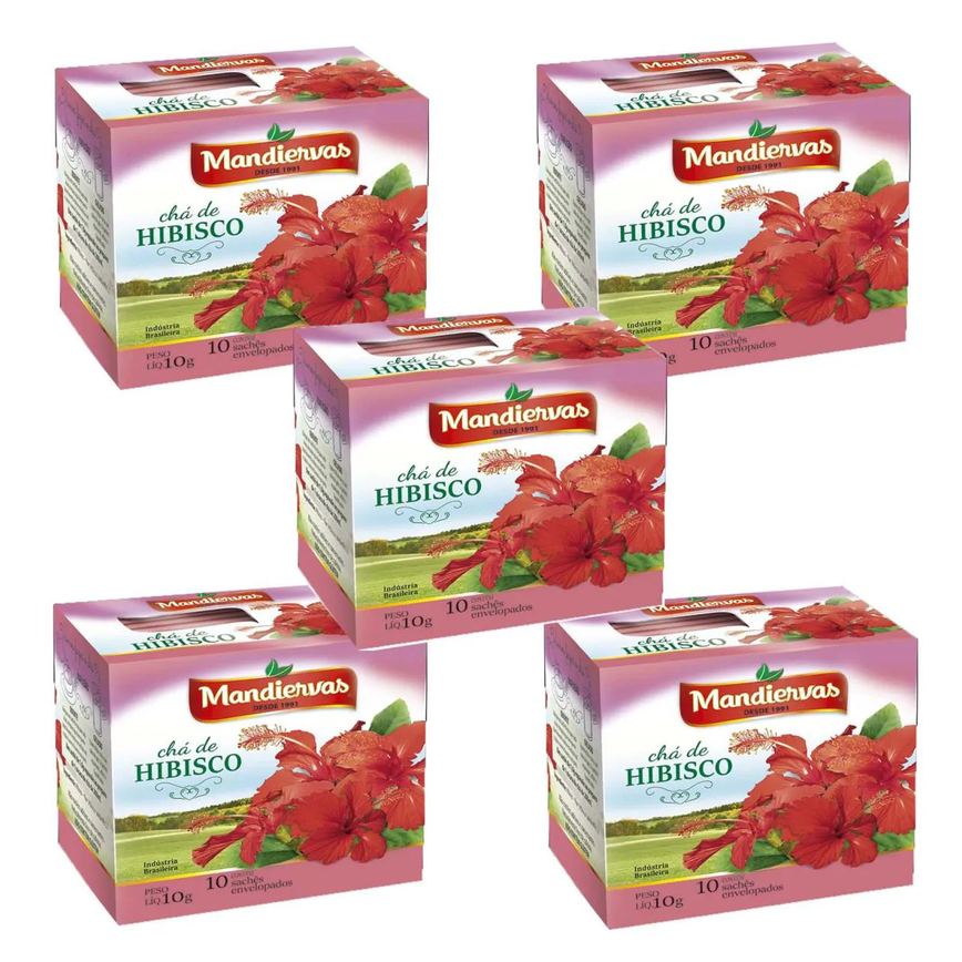Kit 5 Caixinhas de Chá Hibisco 10 Sachês