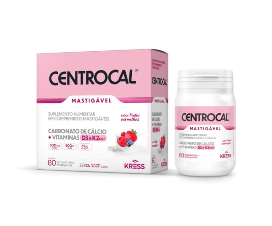 Centrocal Suplemento Alimentar Cálcio + Vitaminas D3 e K2 Frutas Vermelhas Kress 60Cpr