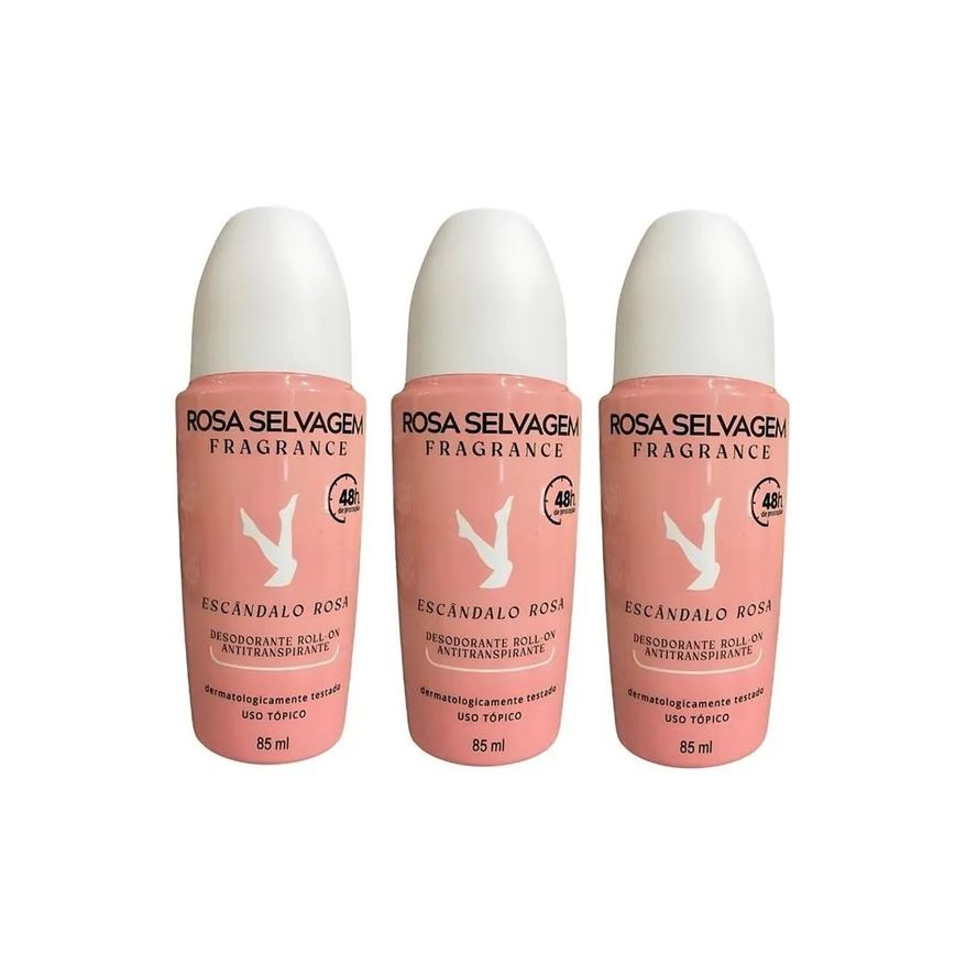 Kit 3 Desodorante Roll-on Escândalo 85ml Rosa Selvagem