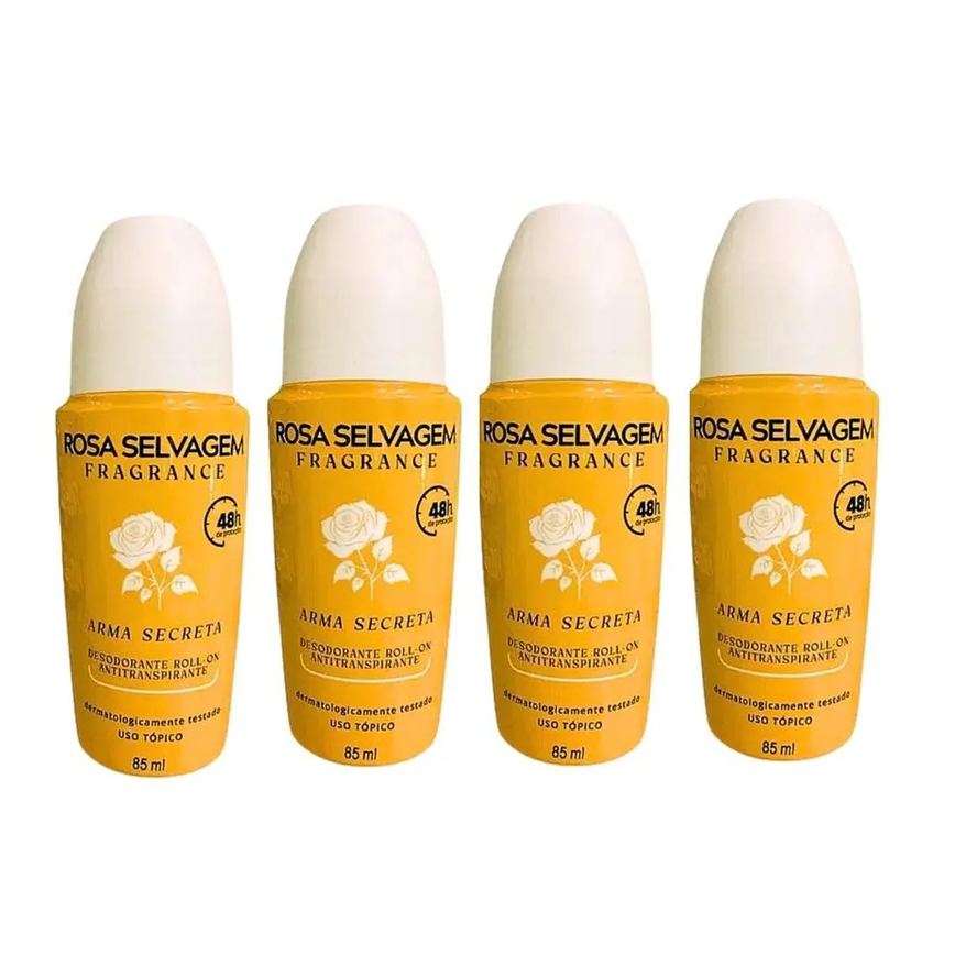 Kit 4 Desodorante Roll On Arma Secreta 85ml Rosa Selvagem