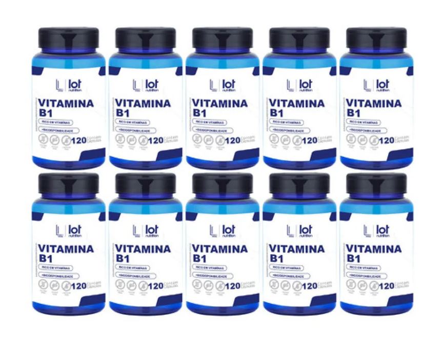Kit 10un Vitamina B1 Tiamina 120 cápsulas sem Sabor